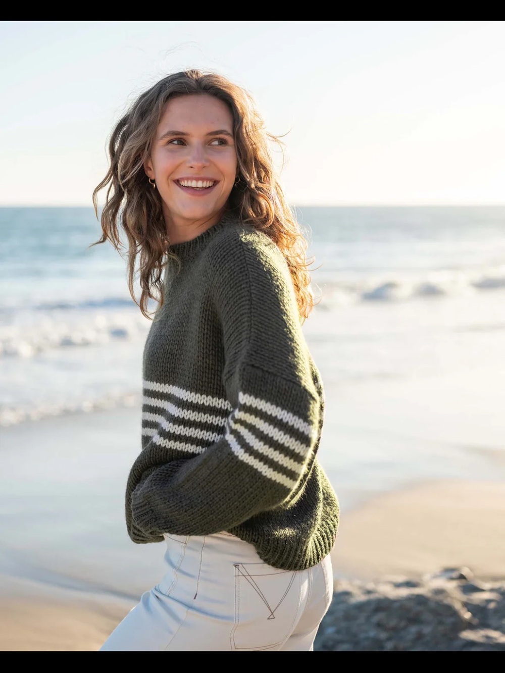 Mersea Dark Green Seacoast Stripe Crewneck Sweater. One Size. EUC